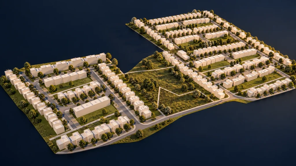 Urbanistická vizualizácia rezidenčného projektu GRÓFSKY MAJER v Košiciach – Šaci