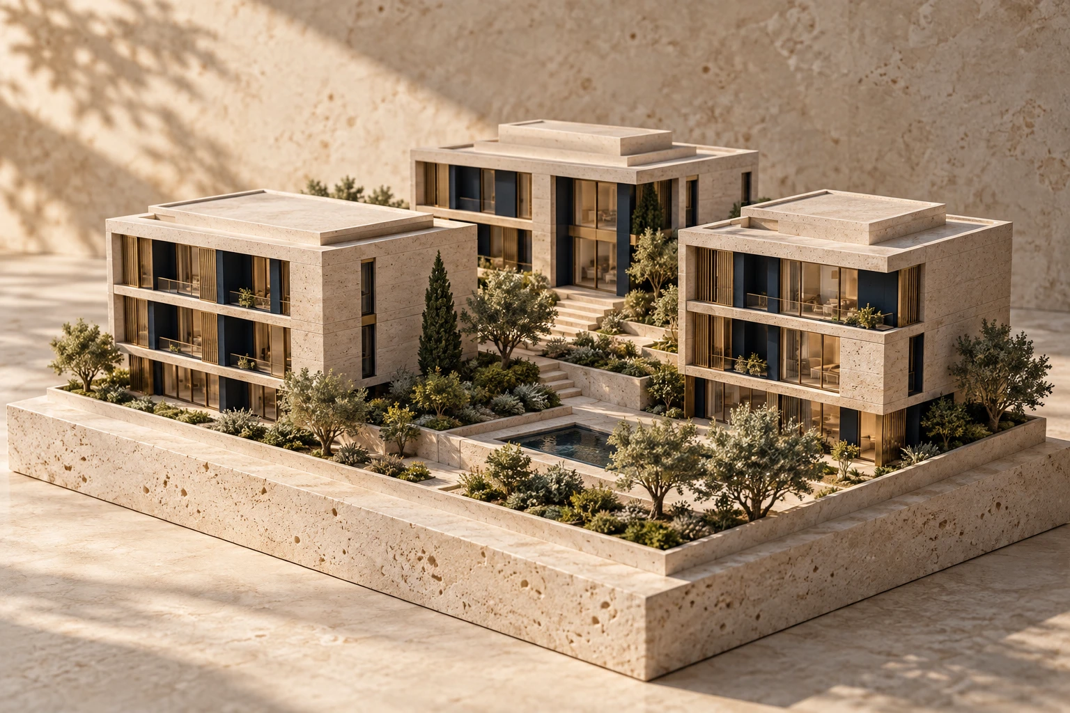 Ilustračný architektonický model moderného obytného súboru