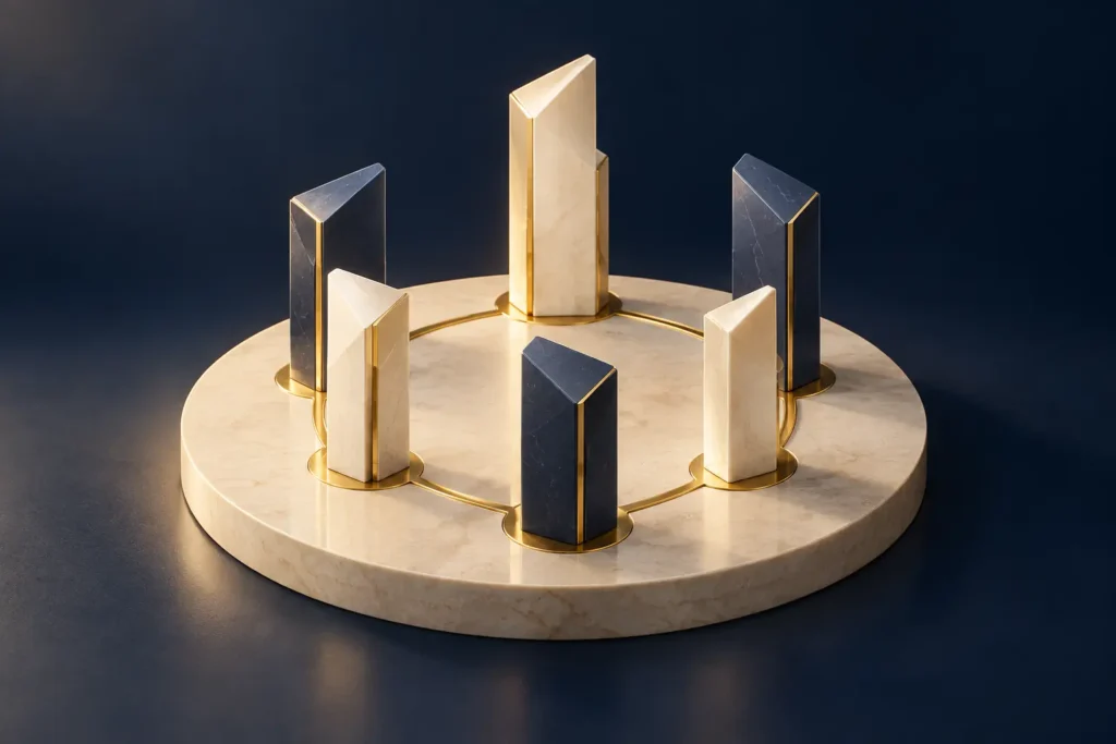Partner Systems – prepojené architektonické prvky symbolizujúce spoluprácu